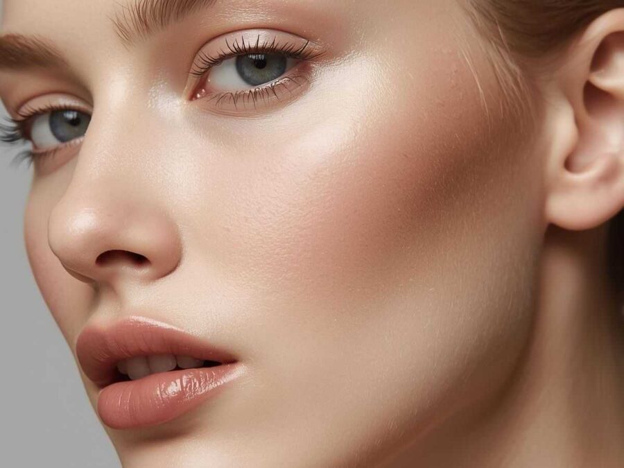 volto di donna con pelle omogenea e lucida