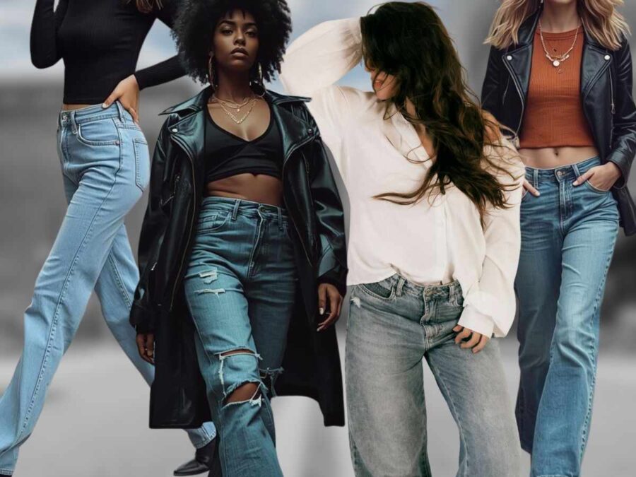 modelle indossano tanti jeans puddle