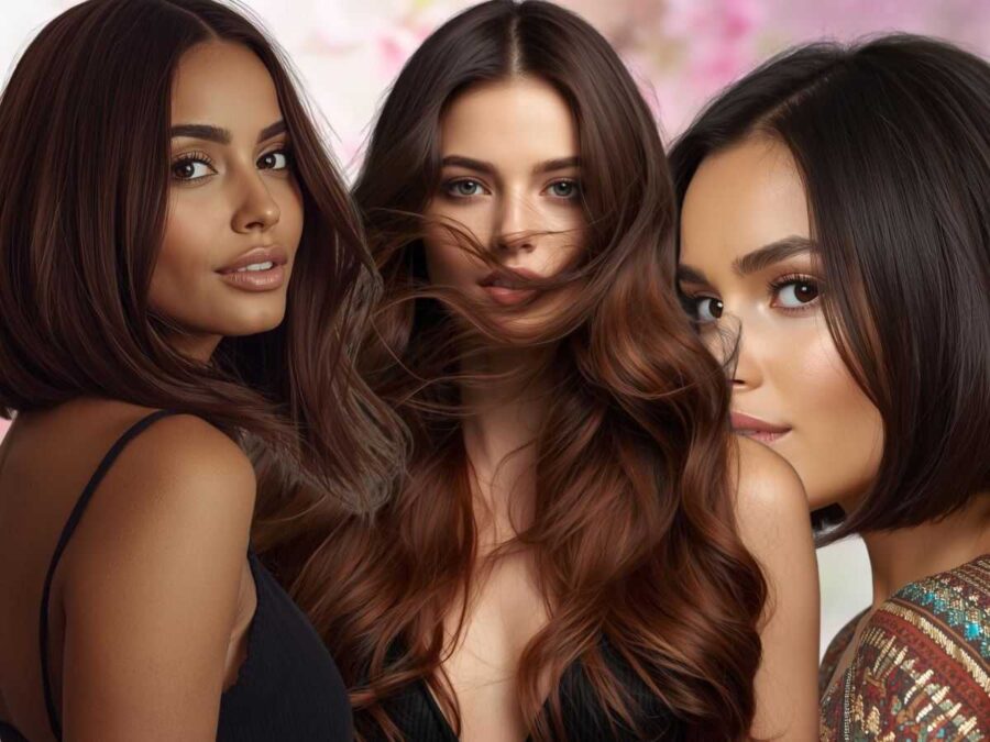 modelle con capelli castani di diverse sfumature