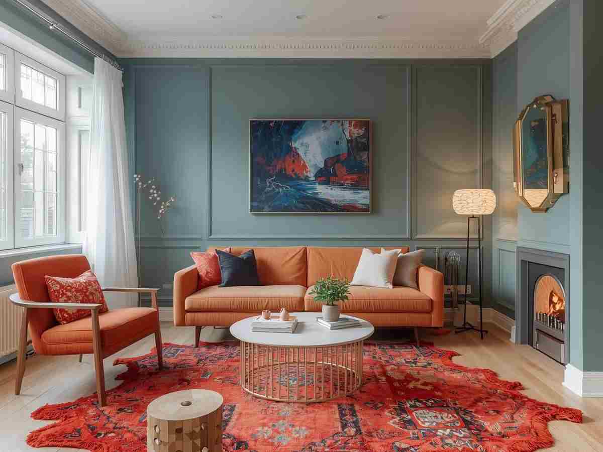 un salotto con un tappeto particolare