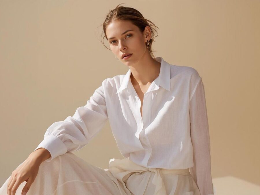 donna con camicia bianca