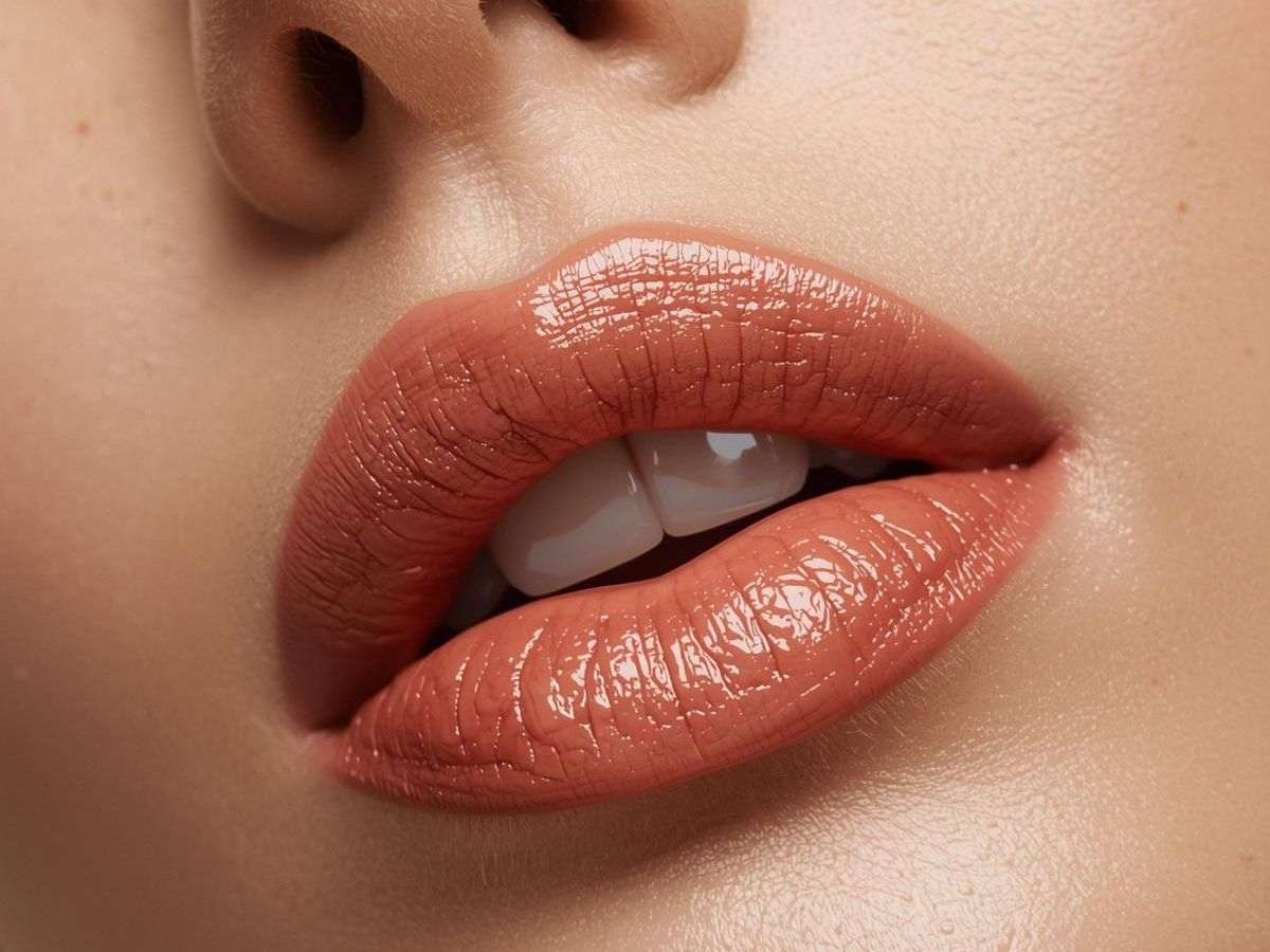 donna con labbra color pesca